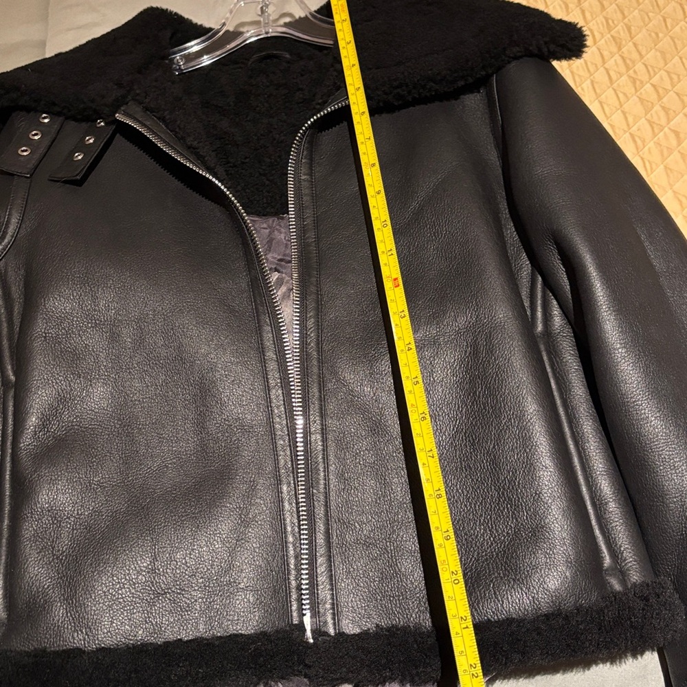 Theory lamb leather real shearling jacket black P - Picture 7 of 8